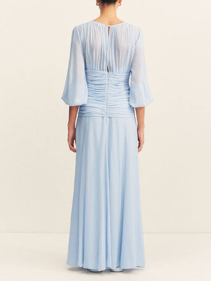 Elegant High Neck Balloon Sleeve Maxi Dress