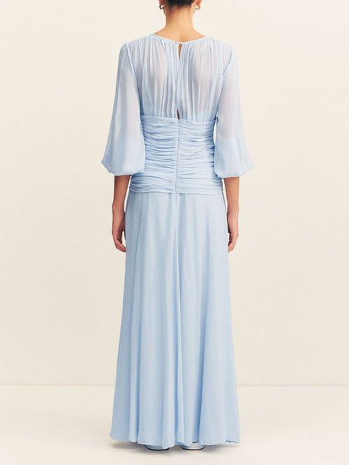Elegant High Neck Balloon Sleeve Maxi Dress