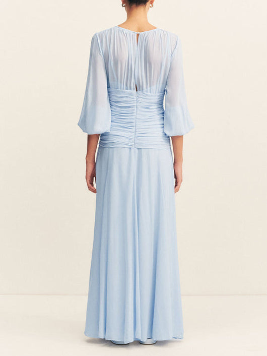 Elegant High Neck Balloon Sleeve Maxi Dress