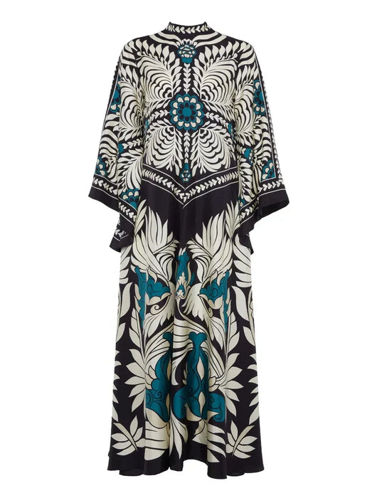 Elegance Floral Print Waterfall Sleeves Maxi Dress