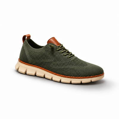 MYRA Ultra Comfortable Walker in Olive with cream sole and brown trim — studio photograph